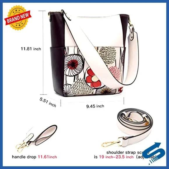 Vegan Leather Hobo Bucket Bag with Adjustable Crossbody Strap